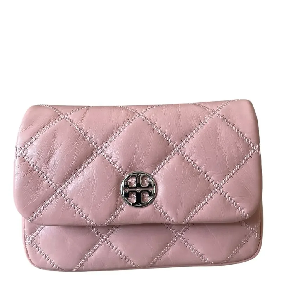 Tory Burch Willa Glazed Mini Belt Bag Crossbody Pink Rose Sachet Leather OS New
